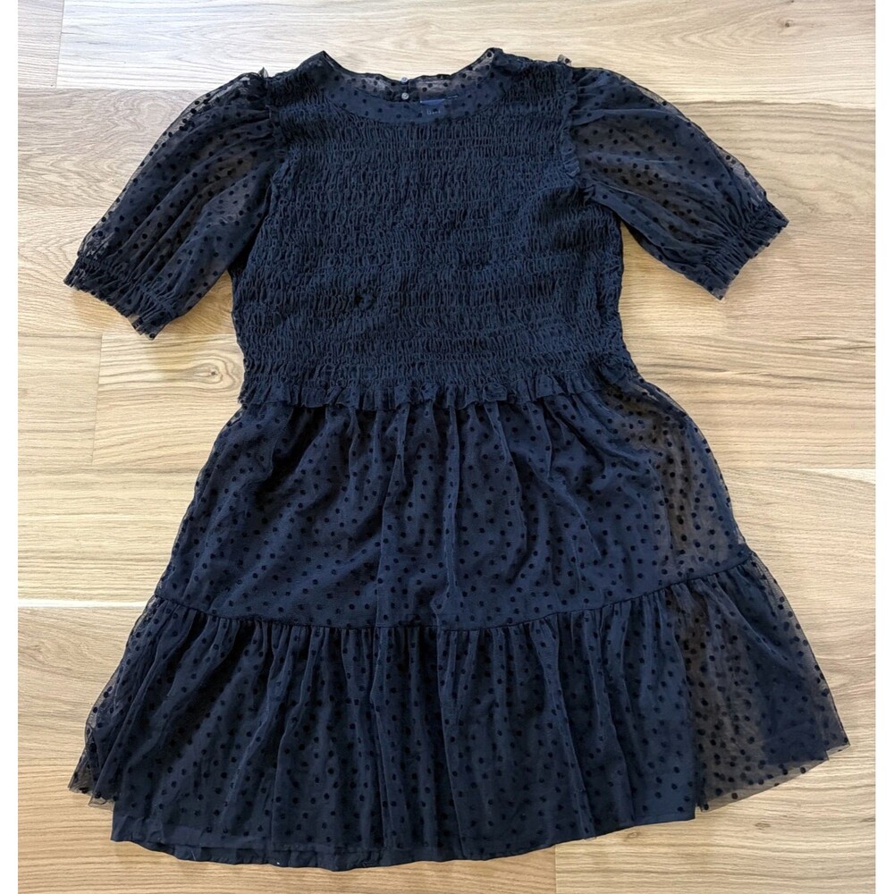 GAP Sheer Polka Dot Smocked Tier Midi Dress Black Women XL TALL Lined Whimsigoth